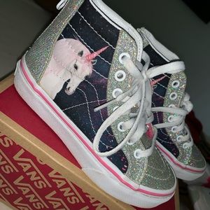 USED Vans Kids Sk8-hi Zip Digi Glitter Unicorn Skate Shoes